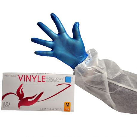 ISOGVB302 - Gant vinyle bleu micro poudré - boîte de 100