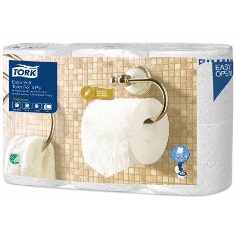 Papier toilette Ecolabel 3 plis Tork Aqua Tube-42 rouleaux de 170 formats