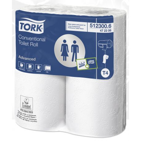 Papier toilette Ecolabel 2 plis advanced Tork-40 rouleaux de 300 formats