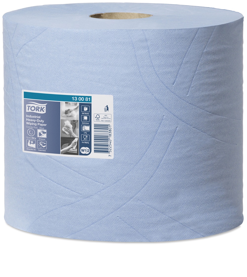 Rouleau essuie tout industriel bleu tissu 2 plis 26x35cm - 472m - 1350  feuilles - Pack de 2