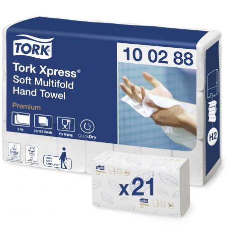 Essuie-mains Ecolabel pliage W 2 plis Xpress Tork H2-21 paquets de 110 formats