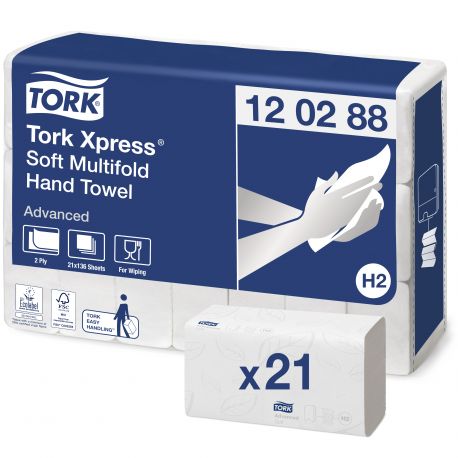 Essuie-mains pliage M 2 plis X-Press Tork-21 paquets de 136 formats