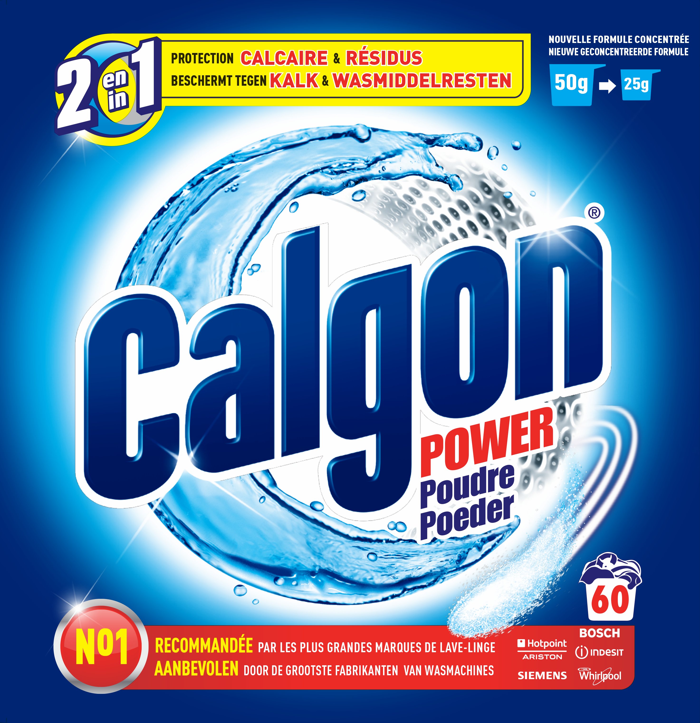 Poudre lave-linge anticalcaire 2 en 1 Calgon-baril de 60 doses