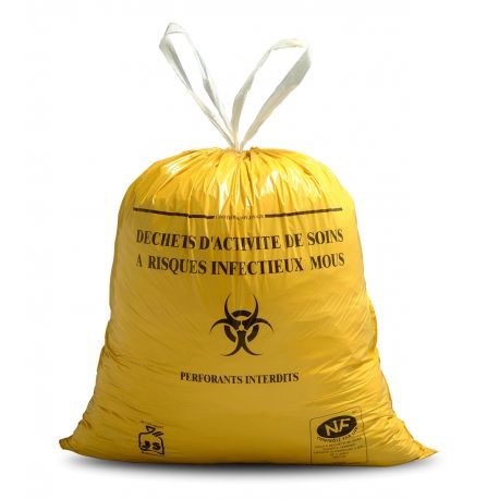 Sac poubelle D.A.S.R.I. liens coulissants 15 L 19 microns-carton de 500