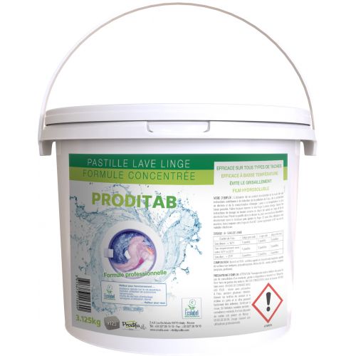 Pastille lave linge concentrée Ecolabel PRODITAB Seau de 150 pastilles