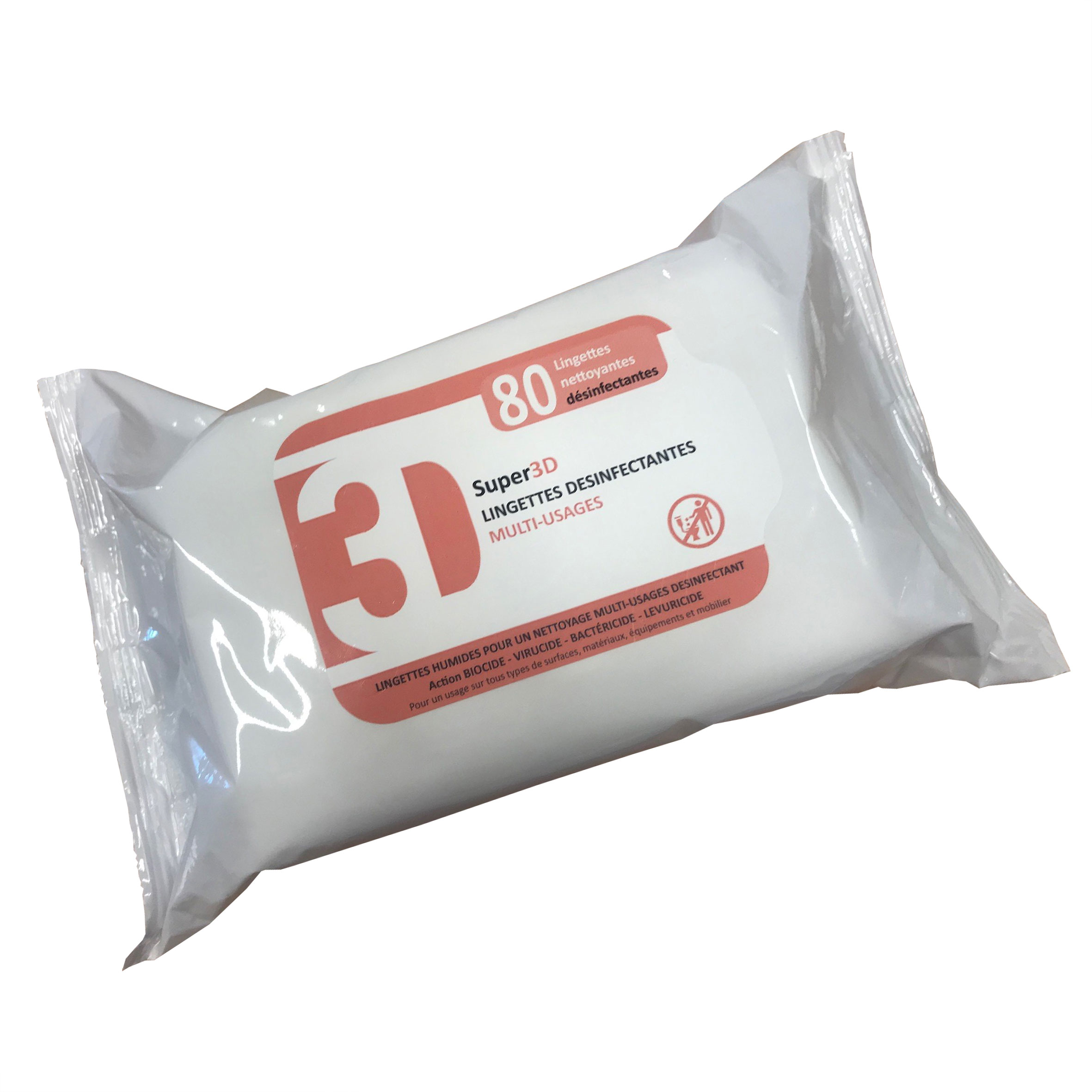 Lingette désinfectante surface Super 3D grand format EN 14476 - sachet de 80